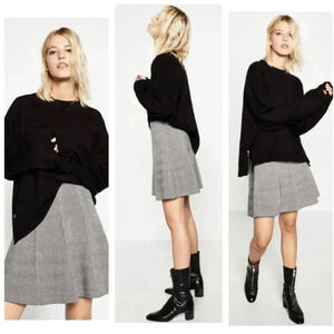ZARA | Women Heather Gray Panel A-line Knit Skater Mini Skirt Size M